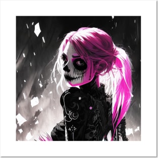 Monochromatic Magic: Discover the Allure of Black and White Anime Girls Gothic Goth Dark Pink Hair Posters and Art
